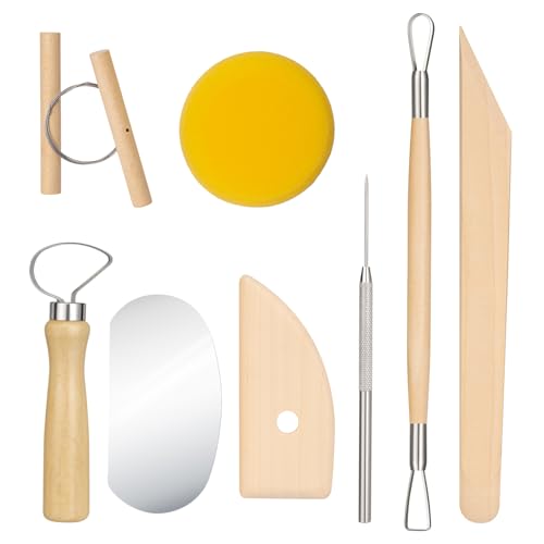 Amrules 8 Pcs Polymer Clay Sculpting Tools Kit for Adults, Light Yellow | Smooth Comfortable Handles, Sturdy Wood & Stainless Steel, Perfect for Beginners, Pottery Lovers & Diy Craft - color: Lightyellow-8Pcs