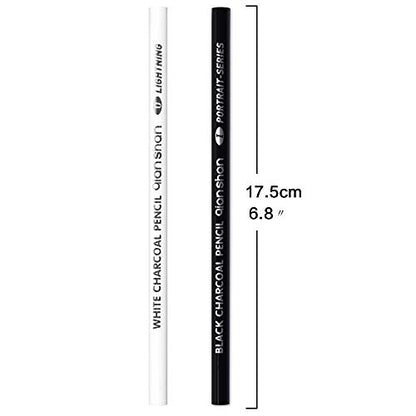 qianshan 2 Pcs Black White Color Charcoal Pencils, Professional Hight Quality Sketch Highlight Charcoal Wooden Pencils for Artist Drawing, Sketching, Blending, 2 Colors of 1 Black, 1White - color: 1 black+1 white charcoal
