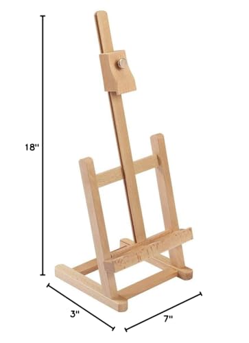 KINGART 16" Mini Tabletop Wooden H-Frame Studio Easel - Artists Adjustable Beechwood Painting and Display Easel, Holds Up to 12" Canvas - Portable Sturdy Table Desktop Artwork Holder Stand