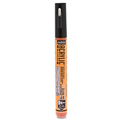 PEBEO Acrylic decoMarker 1.2mm Fine Round Tip Fluorescent Orange, 1.2 mm | High-visibility fluorescent matte marker, vivid daylight color, permanent once dry on paper, wood, plastic, canvas - color: Fluorescent Orange
