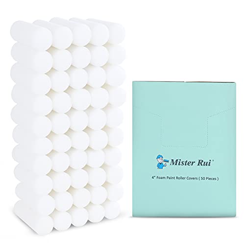 Mister Rui 50 Pack 4 Inch Foam Paint Roller Covers for Cabinets and Doors - color: 50 Pcs 4" Foam Roller Cover