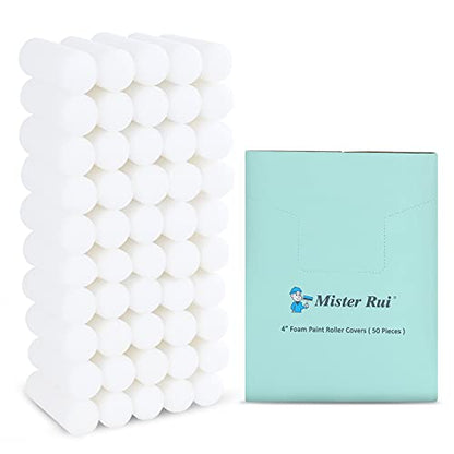 Mister Rui 50 Pack 4 Inch Foam Paint Roller Covers for Cabinets and Doors - color: 50 Pcs 4" Foam Roller Cover