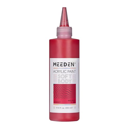 MEEDEN Soft Body Acrylic Paint: Scarlet Red Matte Finish 250ml/8.45oz | Bulk Acrylic Colors in Ergonomic Bottle - Fluid Flow Art Paints for Artists Canvas Painting - color: Scarlet