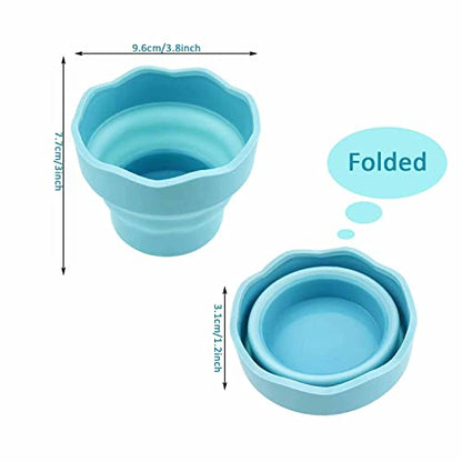 2 PCS Collapsible Paint Brush Washer, Portable Silicone Washing Bucket Brush Holder Cleaner Painting Water Cup for Watercolor Oil Painting