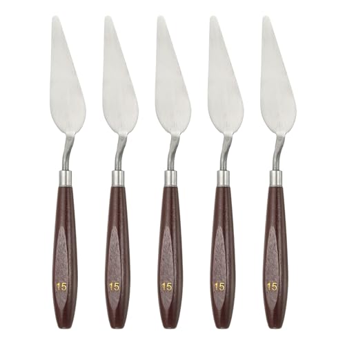 HARFINGTON 5pcs Palette Knife Painting Tool 3.27 x 1.06 Stainless Steel Art Spatula Pallet Knives Scrapers Tools with Beech Wood Handle for Acrylic Oil Canvas Mixing Spreading, Red/Silver - size: 3.27" x 1.06"