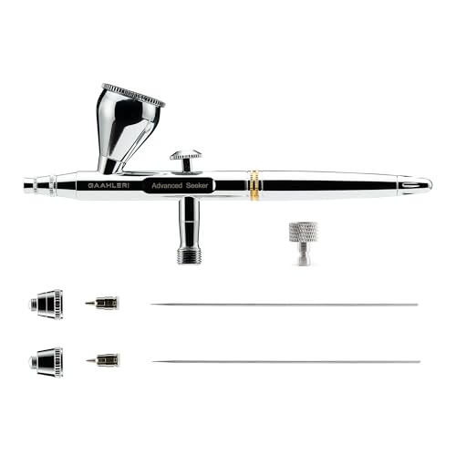 Gaahleri Airbrush Seeker, Dual-Action Gravity Feed with 6-Channel Quick-Release Nozzle, 0.3 & 0.5mm Dual Needle/Nozzle Set, 1/3oz Cup & Ergonomic Calm Island for Model Building Model Painting Art