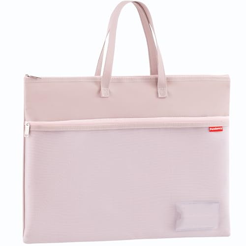 Pendancy A3 Mesh Zipper Pouch, Extra Large File Bag with Handle, Muted Pink | 13 x 17 in Extra Large Foldable Organizer with 2 Compartments, Clear Mesh Front and Name Label for Files and Cross Stitch - color: Dark Pink, style: DIY Label Type A3 Size(13x17