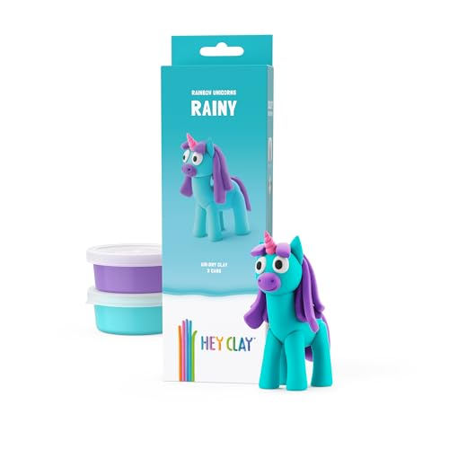 HEY CLAY Modelling Air-Dry Clay with Fun Interactive App - Modeling Clay and Crafts Set for Kids Ages 3 to 8 - Series Rainbow Unicorns, 3 cans (Rainy) - color: Rainy