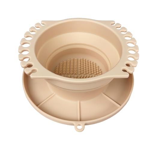 Collapsible Silicone Paint Brush Cleaner Basin Foldable Paintbrush Cleaning Container for Acrylic, Watercolor & Oil Painting (Beige, 15 * 12.2 * 6.5cm/5.91 * 4.8 * 2.56inches) - color: Beige