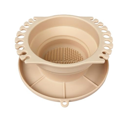 Collapsible Silicone Paint Brush Cleaner Basin Foldable Paintbrush Cleaning Container for Acrylic, Watercolor & Oil Painting (Beige, 15 * 12.2 * 6.5cm/5.91 * 4.8 * 2.56inches) - color: Beige