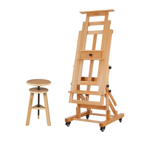 MEEDEN Movable Large H-Frame Painting Easel Holds Canvas Art Up to 78.7" and Wooden Drafting Stool with Adjustable Height