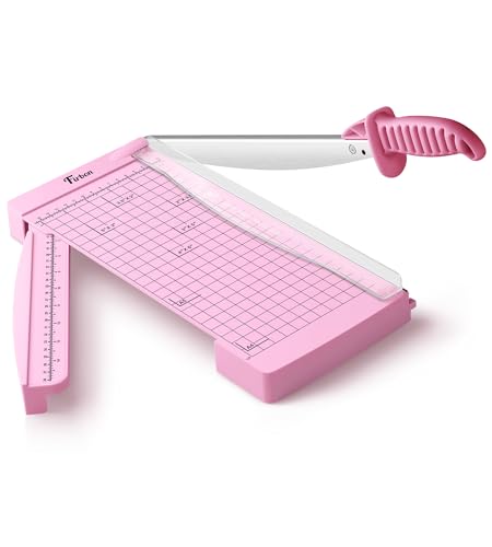 Firbon 12" Guillotine Paper Cutter with Hidden Ruler, Compact Paper Trimmer | 12-Sheet Capacity | Pink | Dual Scales | Paper, Cardstock & Photo Trimming | Scrapbooking Crafts | Office, Home & Studio Use - color: Pink