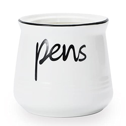 ONTUBE Porcelain Pens Holder Stand ,Ceramic Pencils Holder (White) | Porcelain, ceramic, pen & pencil holder, sturdy, easy-clean, non-slip, compact, elegant, durable, versatile, white, modern - color: White