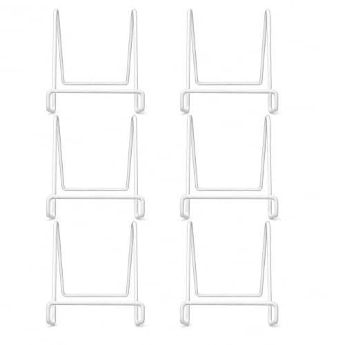 BANBERRY DESIGNS White Wire Easel Display Stand Set of 6 - 3 Inch Metal Plate Stands for Small Plates, Picture Frames, Photos, Artwork, Tiles, Collectibles, Books, Signs & Display Cards
