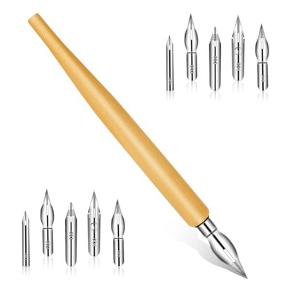 11PCS Comic Pen Nib Set, Oblique Calligraphy Dip Pen Set Fluid Writer Pen, Wooden Drawing Pen Holder with 10 Pieces Stainless Steel Pen Replacement Nibs Nib for Writing, Painting, Signing, Sketch - color: Wood