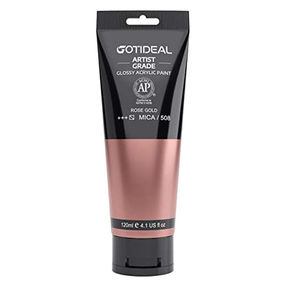 GOTIDEAL Acrylic Paint Metallic Rose Gold(120ml, 4.1 oz) | Non Toxic, Non Fading, Rich Pigments,for Painters, Adults & Kids,Ideal for Canvas Wood Clay Fabric Ceramic Craft Supplies - color: Metallic Rose Gold, style: Metallic