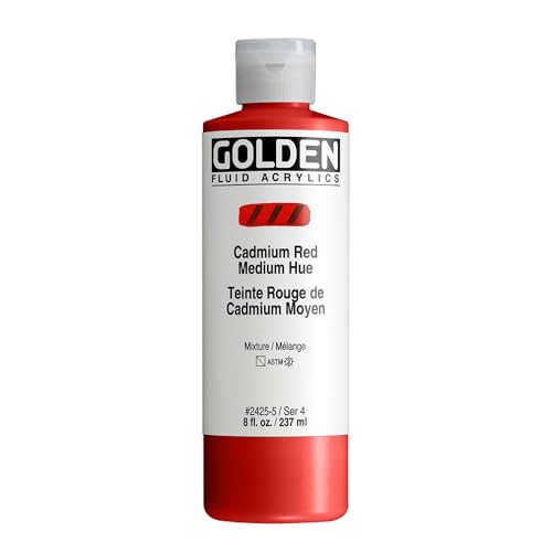 GOLDEN Fluid Acrylics, Cadmium Red Medium Hue, 8 fl. oz. Bottle, Professional Acrylic Paint, Semi-Transparent