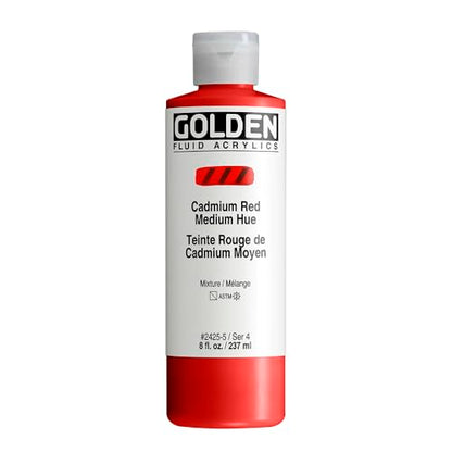 GOLDEN Fluid Acrylics, Cadmium Red Medium Hue, 8 fl. oz. Bottle, Professional Acrylic Paint, Semi-Transparent