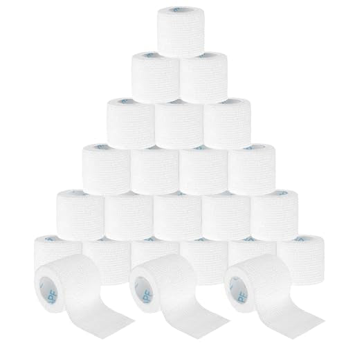 OK TAPE 24 Rolls Self Adhesive Bandage Wrap, Cohesive Elastic Athletic Tape - color: White, size: 2 Inch-24 Pack