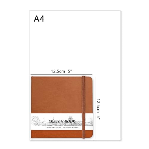 5" x 5" Hardcover Sketch Book,58 Sheets Small Mixed Media Pocket Sketch Pad | PU Cover,150 GSM Acid Free Artist Drawing Paper,Travel Journal Blank Notebook for Adults Sketching,Illustration. - color: 150gsm PU-light brown