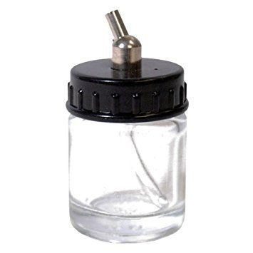 Master Airbrush (Pack of 10) TB-002 Empty 3/4 Ounce (22cc) Glass Jar Bottles with 30° Down Angle Adaptor Lid Assembly - Fits Dual-Action Siphon Feed Airbrushes, Use with Master, Badger, Paasche, Iwata - size: 0.75oz - Glass - 30°
