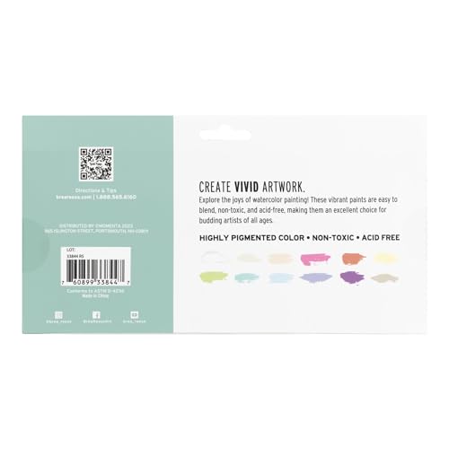 Brea Reese Professional Watercolor Paint Set - 12 Pastel Tubes, 0.4 fl oz | Matte finish, non-toxic art supplies for adults. Highly pigmented, acid-free soft muted hues for easy blending and shading