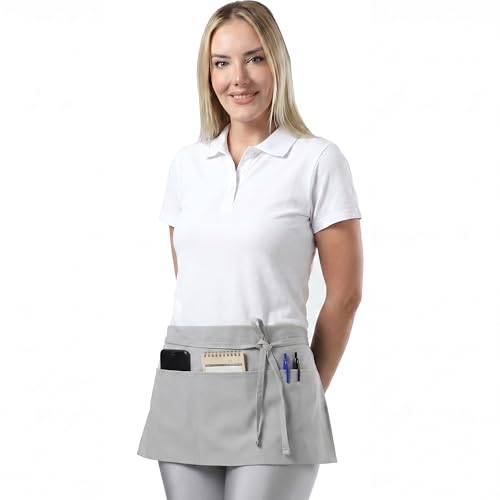 TOSHE Waist Apron 3 Pockets Waterdrop Resistant Cotton Server,Chef,Waitress - color: Gray