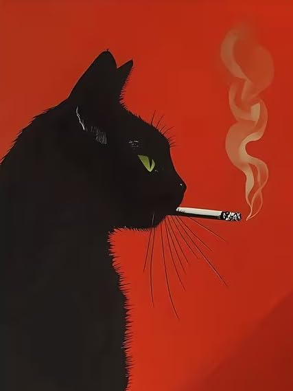 ijbnhd Black Cat Smoking Diamond Art Kits for Adults 12 X 16inch | DIY Black Cat Diamond Painting Kits, 5D Full Round Drill Painting Kit Art and Crafts for Adult Home Wall Decor - color: Black Cat-1, size: 12x16in(30x40cm)