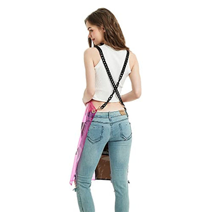 Hair Stylist Apron for Women - Waterproof Barber Nail Tech Apron Hairdresser Hairstylist Salon Aprons with Pocket - color: Black+fuchsia