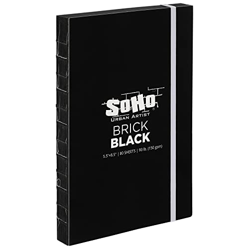 SoHo Urban Artist Brick Sketchbook Journals for Sketching, Drawing, Colored Pencils, Graphite, and More - Black 5.5"x8.5" (150 GSM, 80 Sheets) - 2 Pack - color: Black, size: 5.5 x 8.5in
