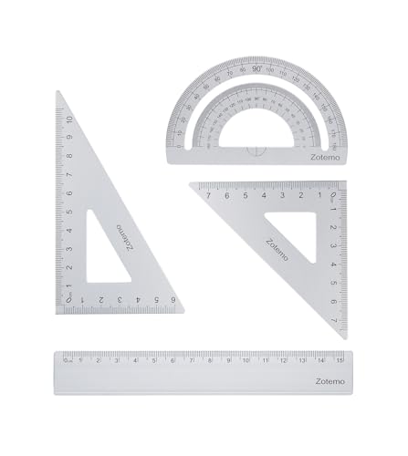 Geometry Ruler Set for Students, Metric Measurement 4-Piece Metal Math Drafting Kit with Non-Slip Design 15 cm Straightedge Ruler, 180° Protractor & 2 Triangles for School Kids (Silver) - color: Silver