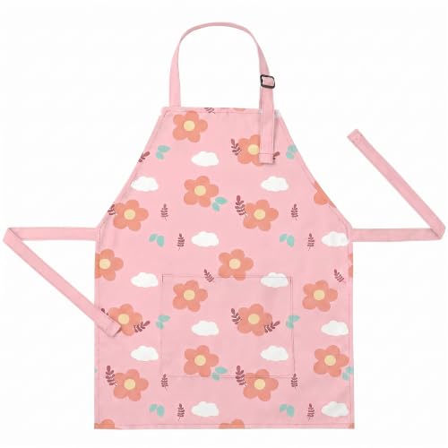 Kids Apron for Cooking, Toddler Apron with Pocket, Girls Boys Apron - color: Pink, size: Small