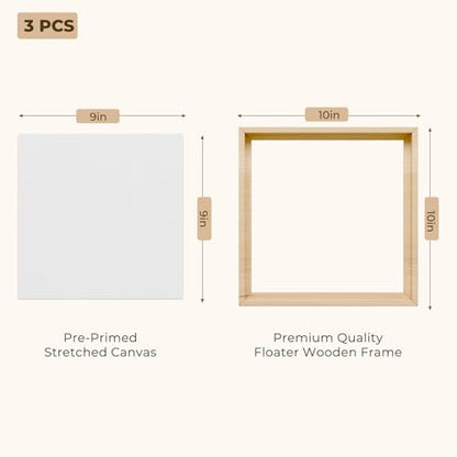 3pk 10x10 Blank Framed Canvas Wall Art - Premium White Canvas for DIY Art and Custom Painting - size: 10*10-3