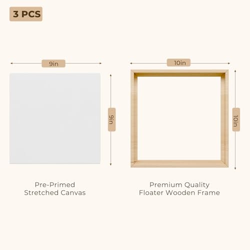 3pk 10x10 Blank Framed Canvas Wall Art - Premium White Canvas for DIY Art and Custom Painting - size: 10*10-3