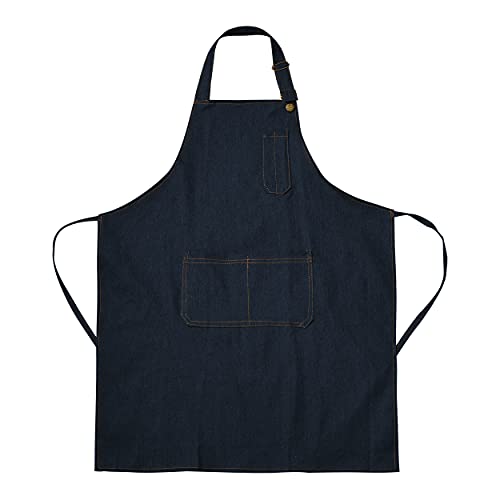 Tosewever Canvas Cross Back Chef Cotton Aprons for Men Women with Large Pockets - color: Dark Blue