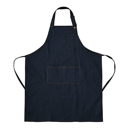 Tosewever Canvas Cross Back Chef Cotton Aprons for Men Women with Large Pockets - color: Dark Blue