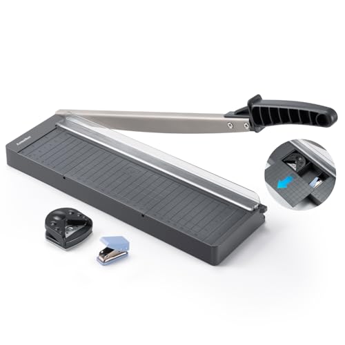12" Guillotine Paper Cutter,Accurate Paper Trimmer Cutting with Safety Guard & Blade Lock, 8 Sheet Capacity, Portable Heavy Duty Paper Cutter for Cardstock,Label,Vinyl & Photos - size: 12"-Standard Paper Cutter