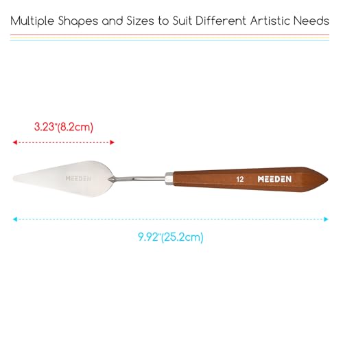 MEEDEN Artist Mixing Palette Knife: 9.92" Flexible Stainless Steel Art Scraper Knife with Wooden Handle - Oil Painting Accessories for Acrylic Gouache, Canvas, #12 - style: #12