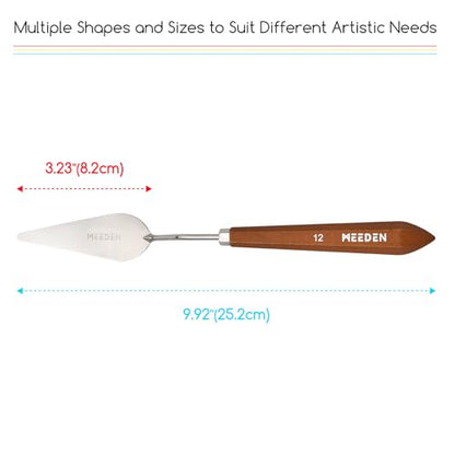 MEEDEN Artist Mixing Palette Knife: 9.92" Flexible Stainless Steel Art Scraper Knife with Wooden Handle - Oil Painting Accessories for Acrylic Gouache, Canvas, #12 - style: #12