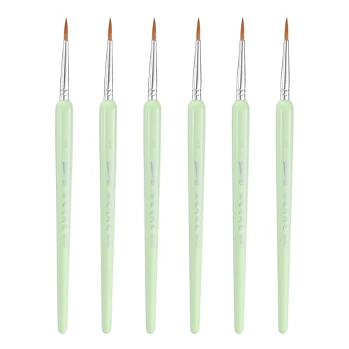 HARFINGTON 6pcs Detail Paint Brushes 12mm Pointed Tip Nylon Hair Miniature Painting Brush for Watercolor Oil Acrylic Painting(2#), Green - color: Green, size: 2# 12mm