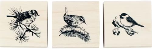 Inkadinkado Winter Birds Wood Stamp for Arts and Crafts 3 Pc. 1.5'' W x 1.5'' L