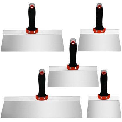 Drywall Knife 5pcs/Set, Stainless Steel Taping Knives Kit - color: Black - C Set