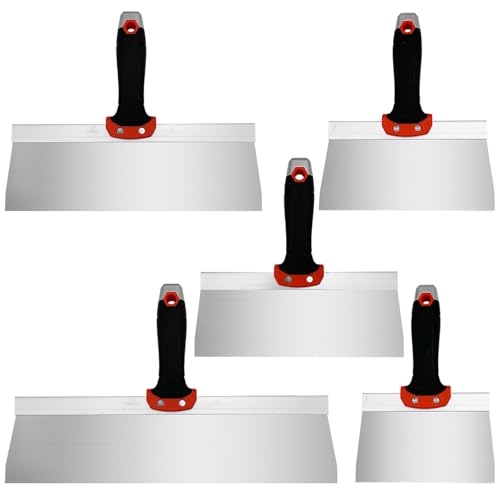 Drywall Knife 5pcs/Set, Stainless Steel Taping Knives Kit - color: Black - C Set