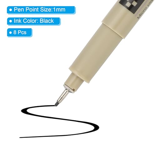 PATIKIL Micro Pen Fineliner Pens, 8Pcs 1mm Needle Point Drawing Pens Waterproof for Archival Artist Calligraphy Illustration Journaling Sketch, Black - size: 1mm