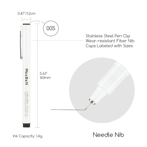 MEEDEN Micro Fineliner Drawing Pens: 0.05mm Needle Nib, 6 Pack, Black Ink | Waterproof archival ink for technical drawing, sketching, outlining, illustration, manga, and journaling - style: 0.05mm Needle Nib