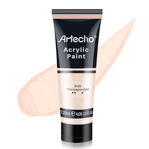 Artecho Champagne Gold Acrylic Paint 120ml /4.05oz Tube | Semi Glossy Finish, High Pigment Rich Color Craft Paint for Canvas, Rocks, Wood, Fabric, Ceramic, Non-Toxic - color: Champagne Gold, size: 4.05 Fl Oz (Pack of 1)