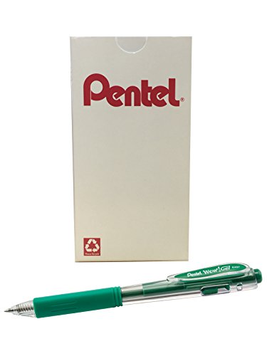 Pentel Wow! Retractable Gel Pen, 0.7mm, Medium, Green Ink, Box of 12 (K437-D) - color: Green, size: 12 Count (Pack of 1)