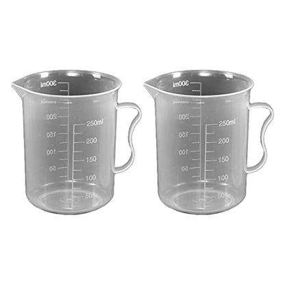 2 Pieces Plastic Measuring Cups with Handle Clear Measuring Cup Plastic Beaker Cups Plastic Graduated Cup Multipurpose Mixing Cups for Kitchen Experiment Mixing Paint Epoxy Resin, 250ml-300ml