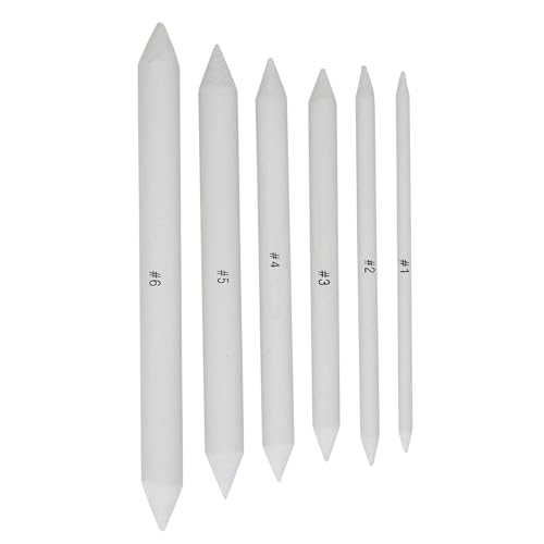 Art Blending Stumps and Tortillions Set, 6 Pieces, Drawing and Sketching Tools with Sandpaper