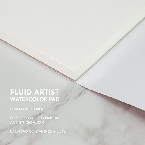 Fluid Watercolor Fold Over Pad, 12 x 18 inches, 20 White Sheets, 140 lb (300 GSM) Cold Press for Artist Painting and Wet Media - size: 12x18 Inches